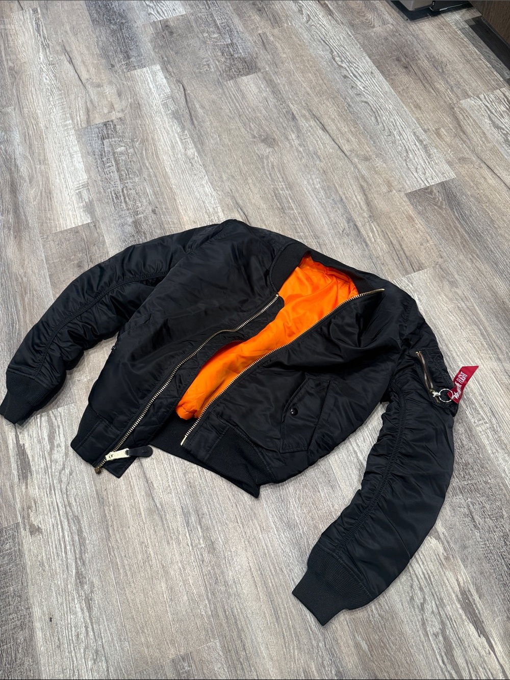 Black Bomber Jacket with Orange Lining - Classic Flight Style